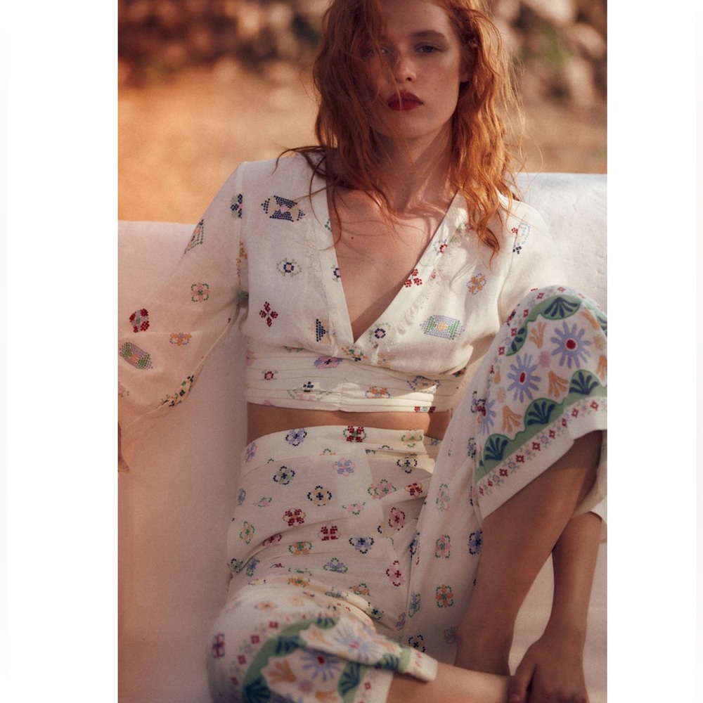 Zara PRINTED LINE BLEND CULOTTES - Picture 3 of 5